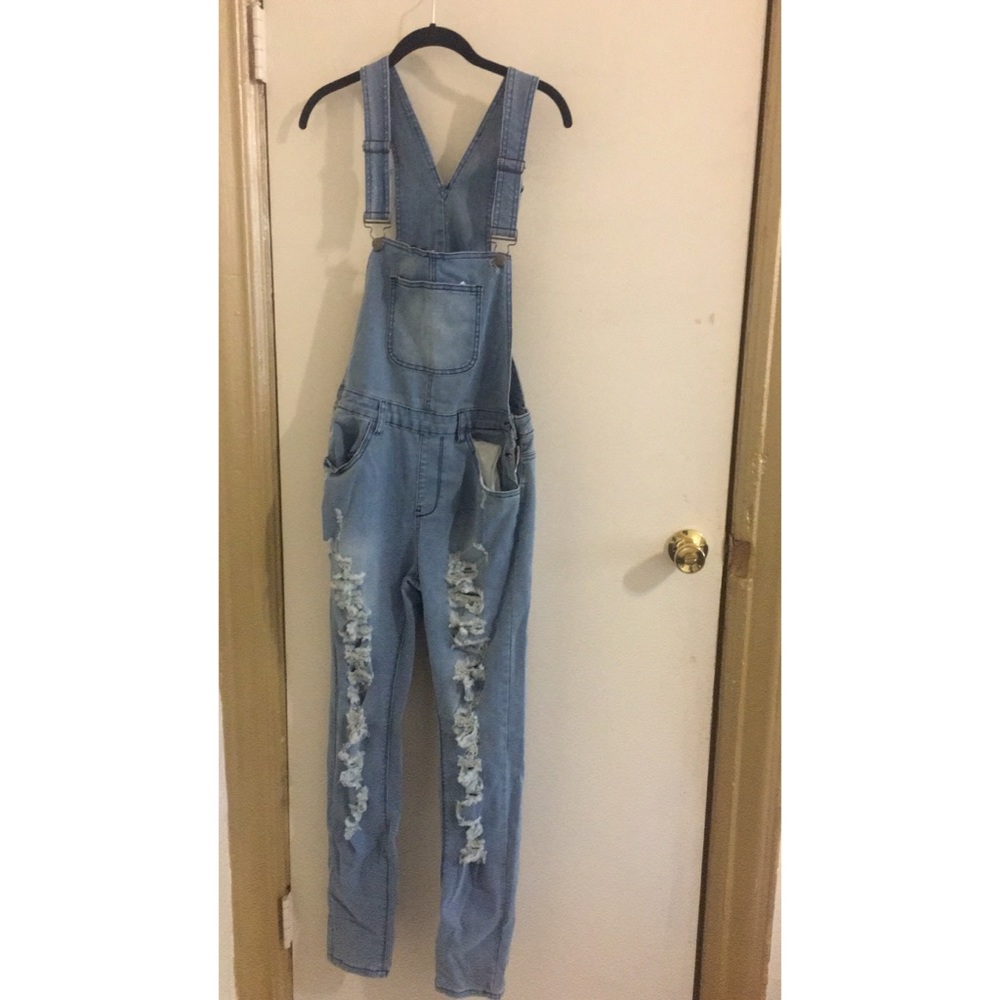 American bazi fitted distressed overalls